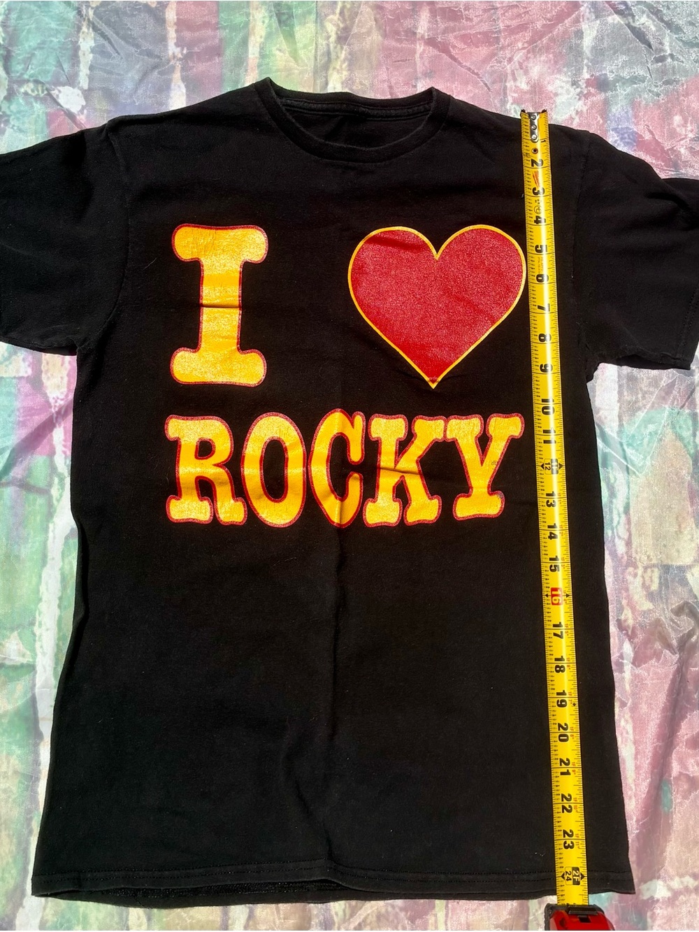 Vintage retro I Heart Rocky Graphic Tee - Black with Red & Yellow Print